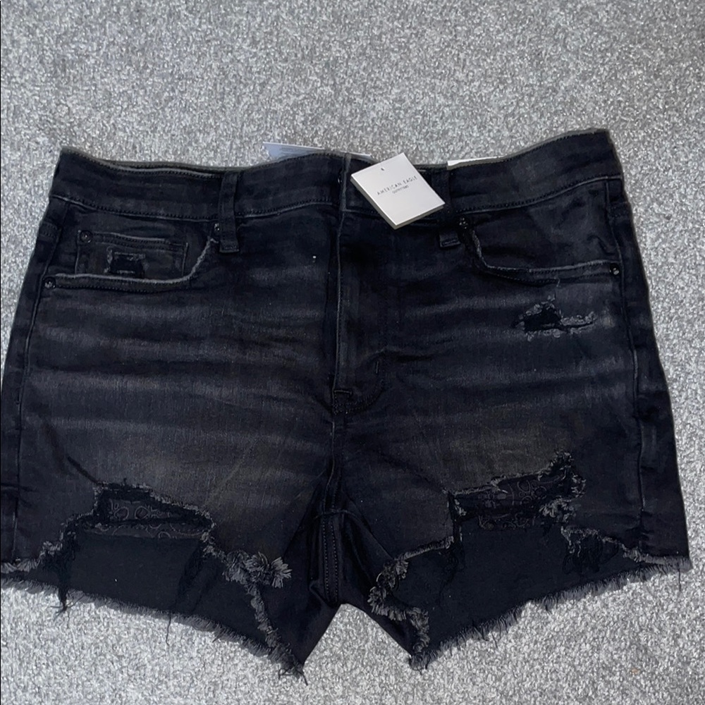 American Eagle Black Distressed Denim Shorts